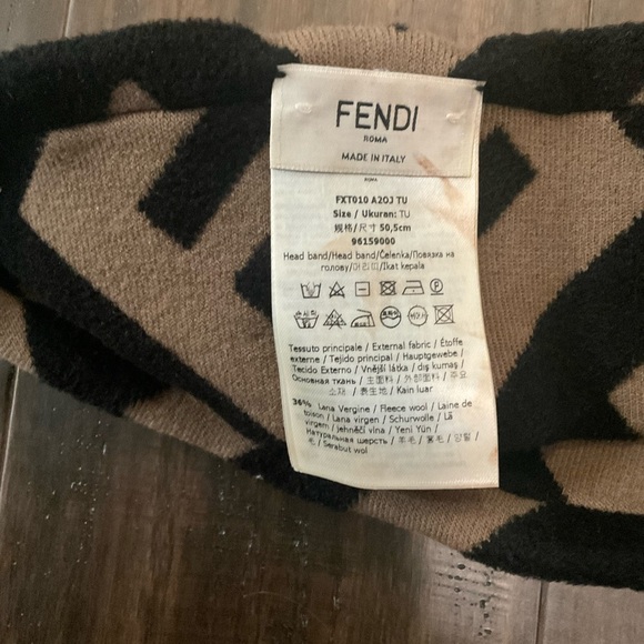 Fendi Made In Italy Wool Signature Unisex Tobacco Black Headband Size OS - Picture 3 of 4